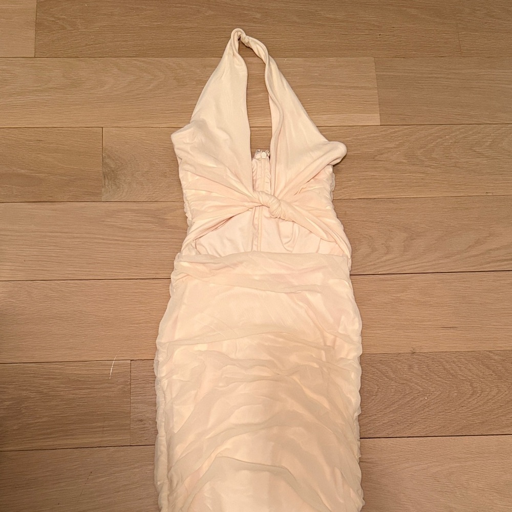 Oh Polly Ivory Halter Ruched Midi Dress